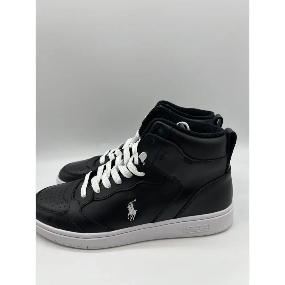 Polo Ralph Lauren Court Leather High Top Sneaker Black/White Size 9